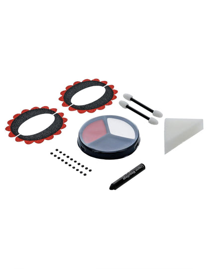 Detaliul conținutului kitului de machiaj schelet colorat