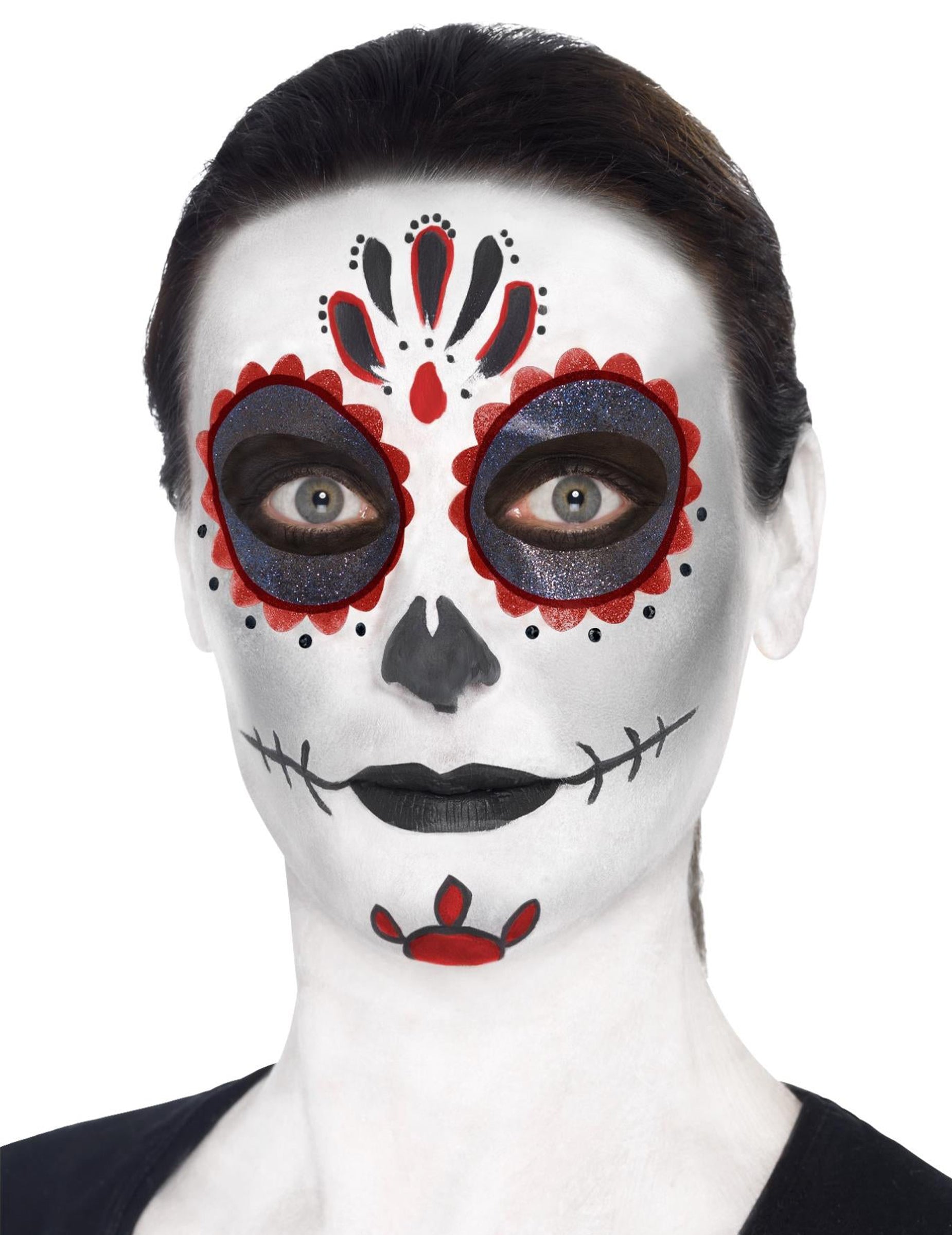 Vedere frontală a kitului de machiaj schelet colorat pentru adult