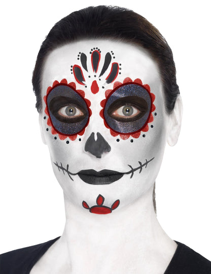 Vue de face du maquillage du kit maquillage squelette coloré