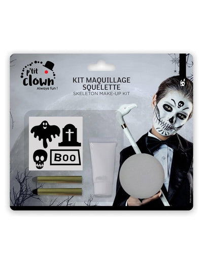 Kit maquillage squelette pour enfant noir et blanc avec pochoirs