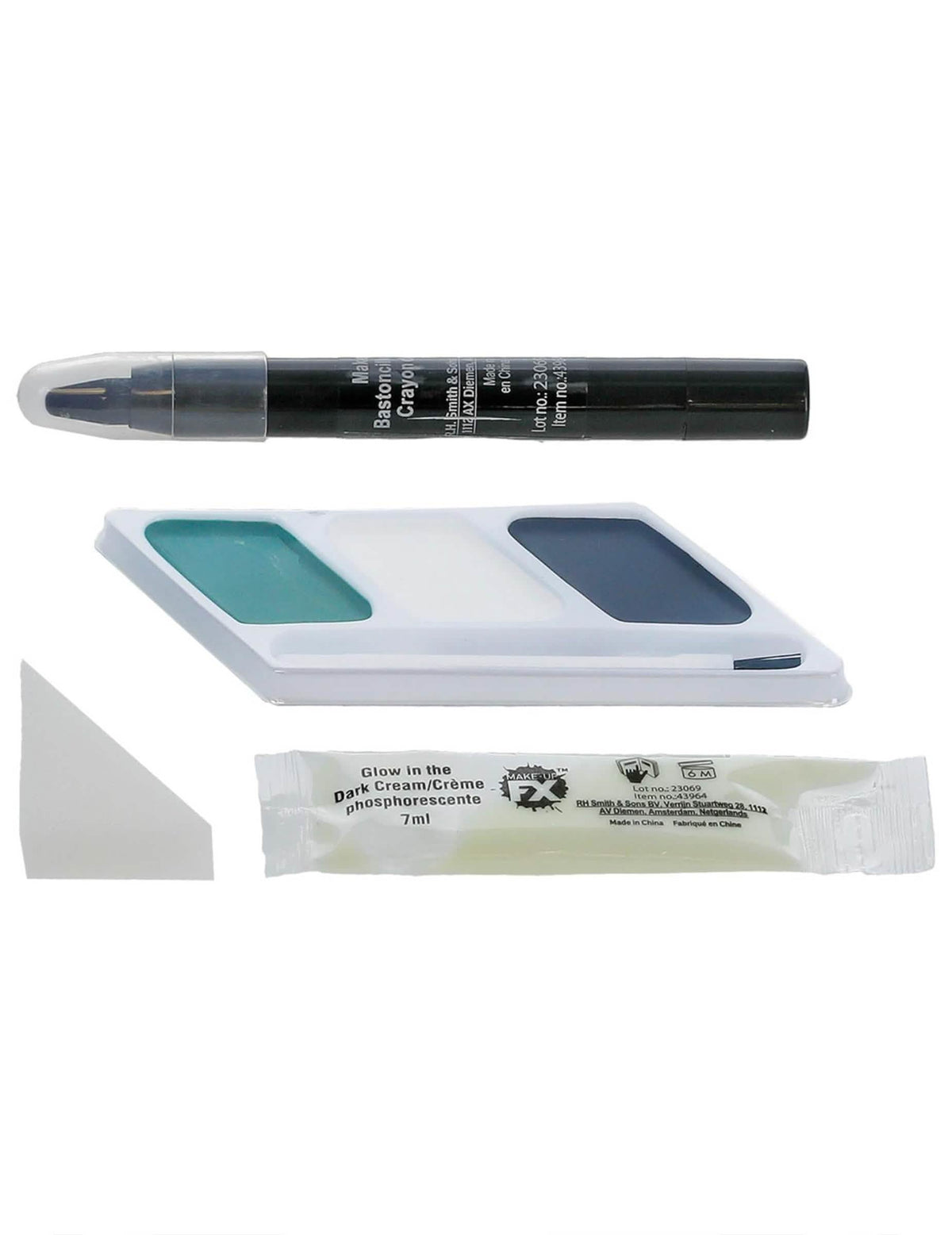 Contenu du Kit maquillage squelette phosphorescent pour adulte