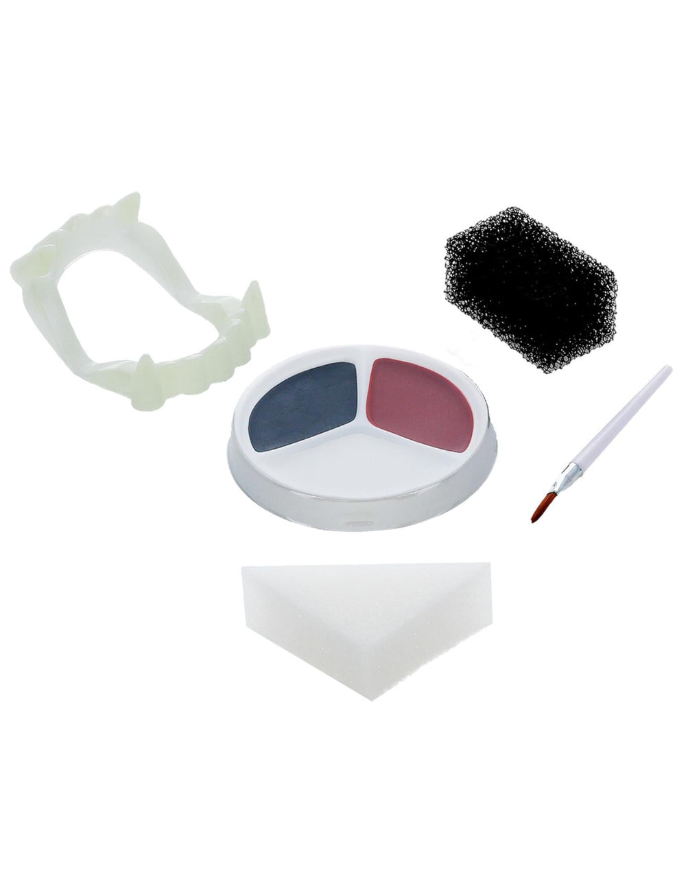 Détail des accessoires du kit maquillage vampire avec dentier