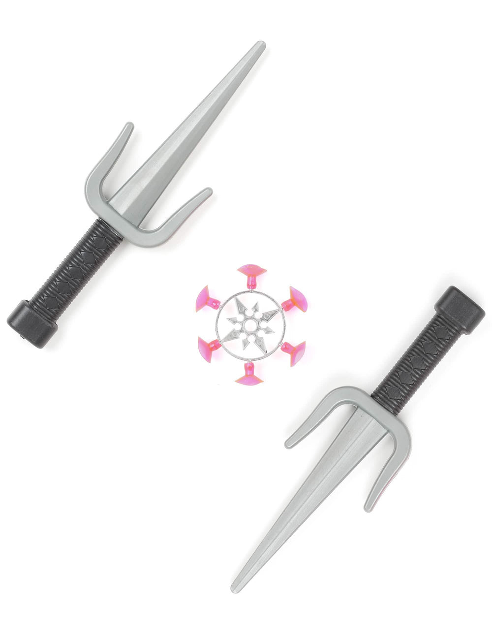 Kit ninja pentru copil din plastic gri și negru cu shuriken cu ventuze