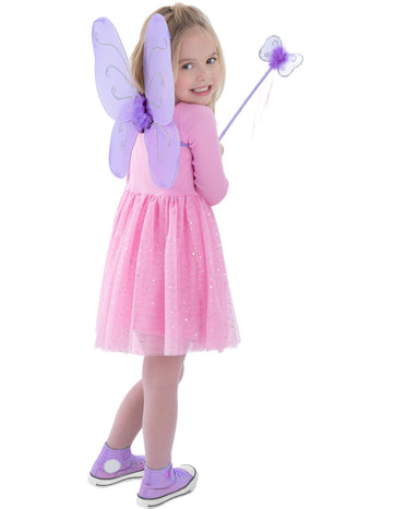 Kit fluture pentru fetițe violet cu aripi și baghetă