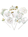 Kit photobooth 11 accessoires eucalyptus Oh Baby pour baby shower blanc vert et or