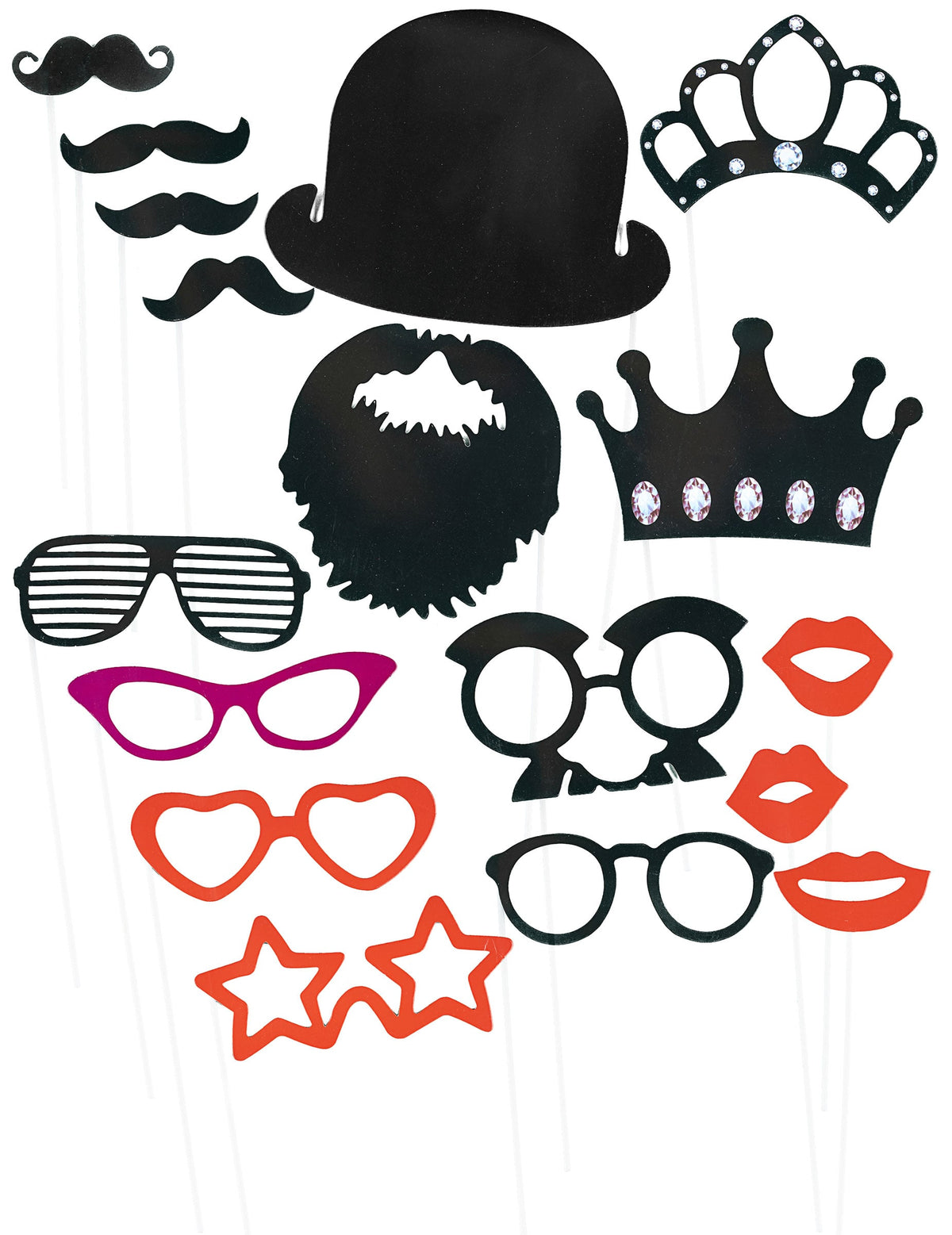 Kit photobooth 17 accessoires pour fête rouge et noir avec lunettes et moustaches