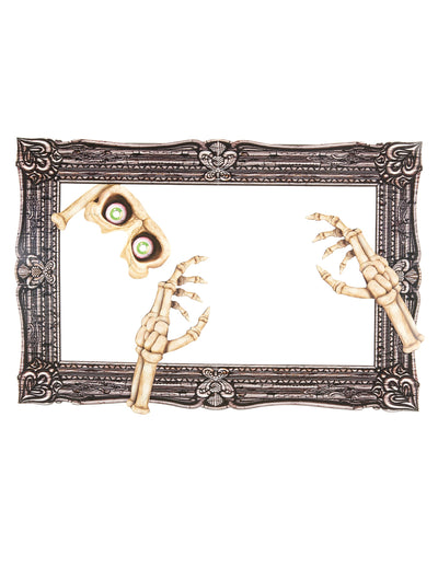 Kit photobooth Halloween pour fête gris avec cadre et mains de squelette