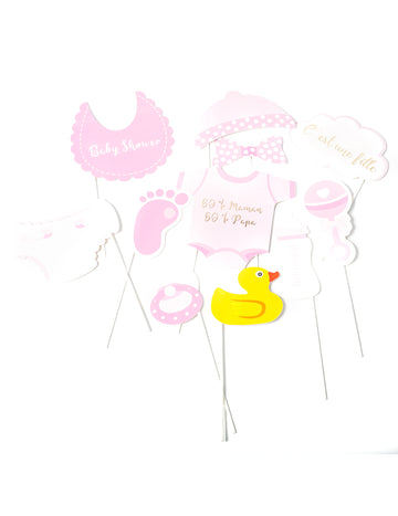 Kit cabină foto pentru baby shower cu 11 piese și recuzită din carton