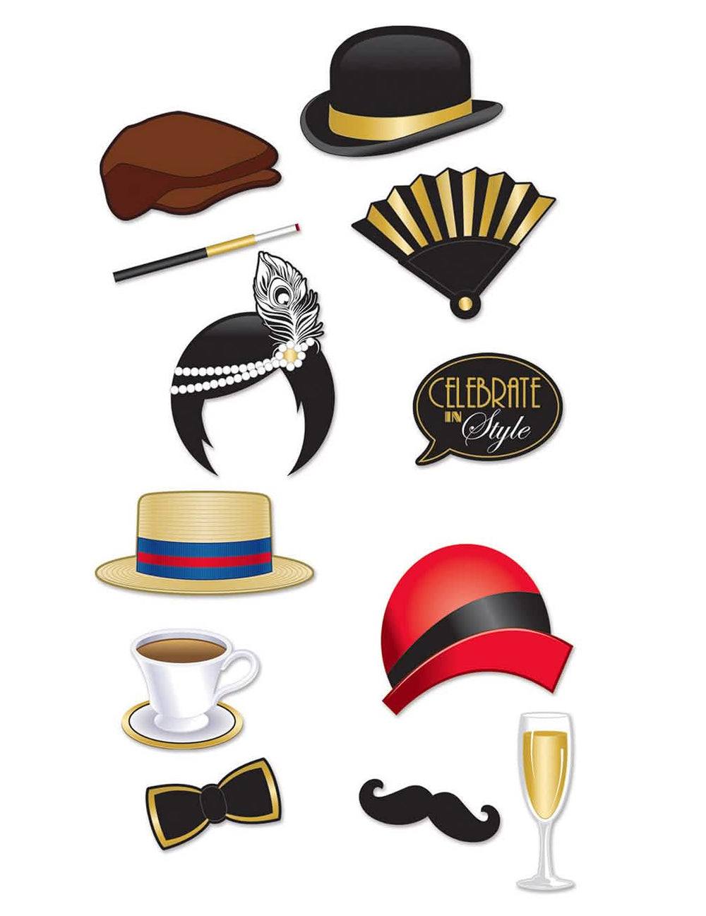 Kit photobooth anii 20 pentru adulți negru și auriu cu 12 accesorii