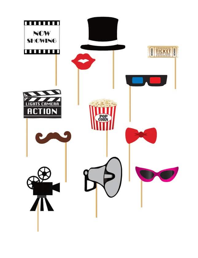 Kit photobooth Cinema pentru adult și copil multicolor 12 piese