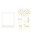 Kit photobooth de mariage pour invités blanc et or avec cadre et ballons