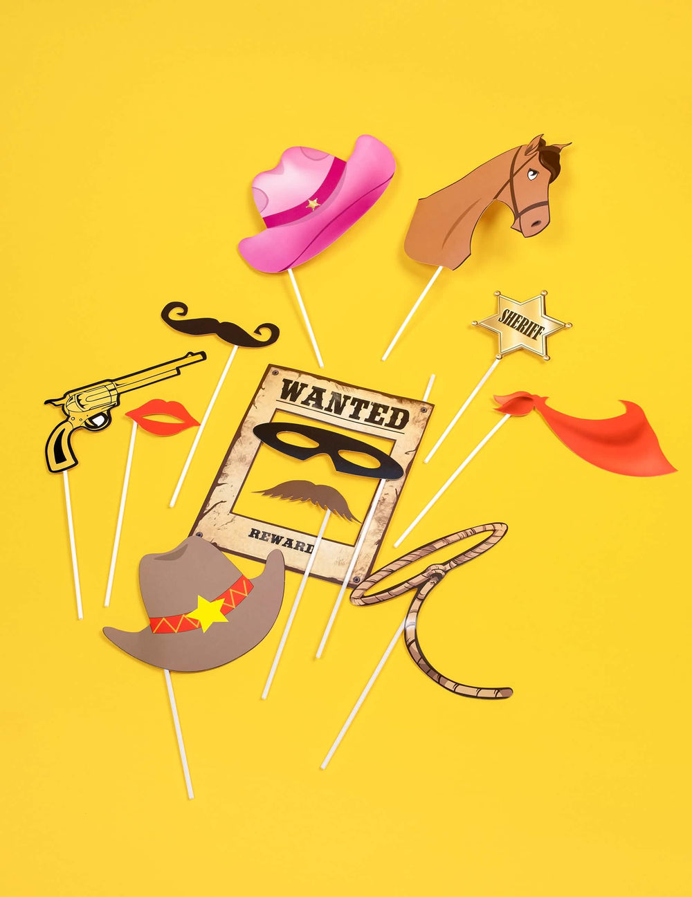 Detaliile diferitelor accesorii ale kitului photobooth Cowboy