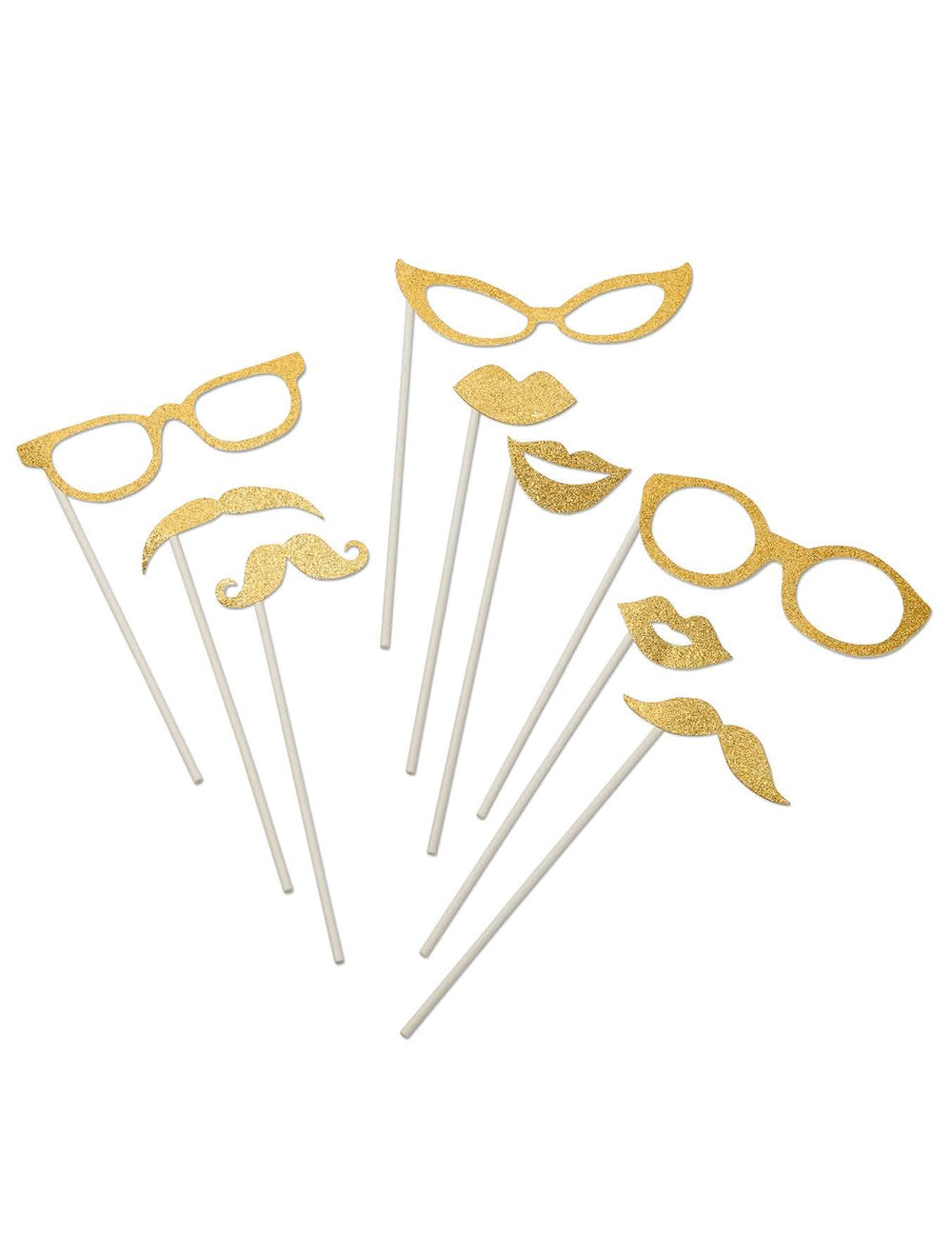 Kit photobooth auriu cu sclipici pentru petrecere cu ochelari și mustăți