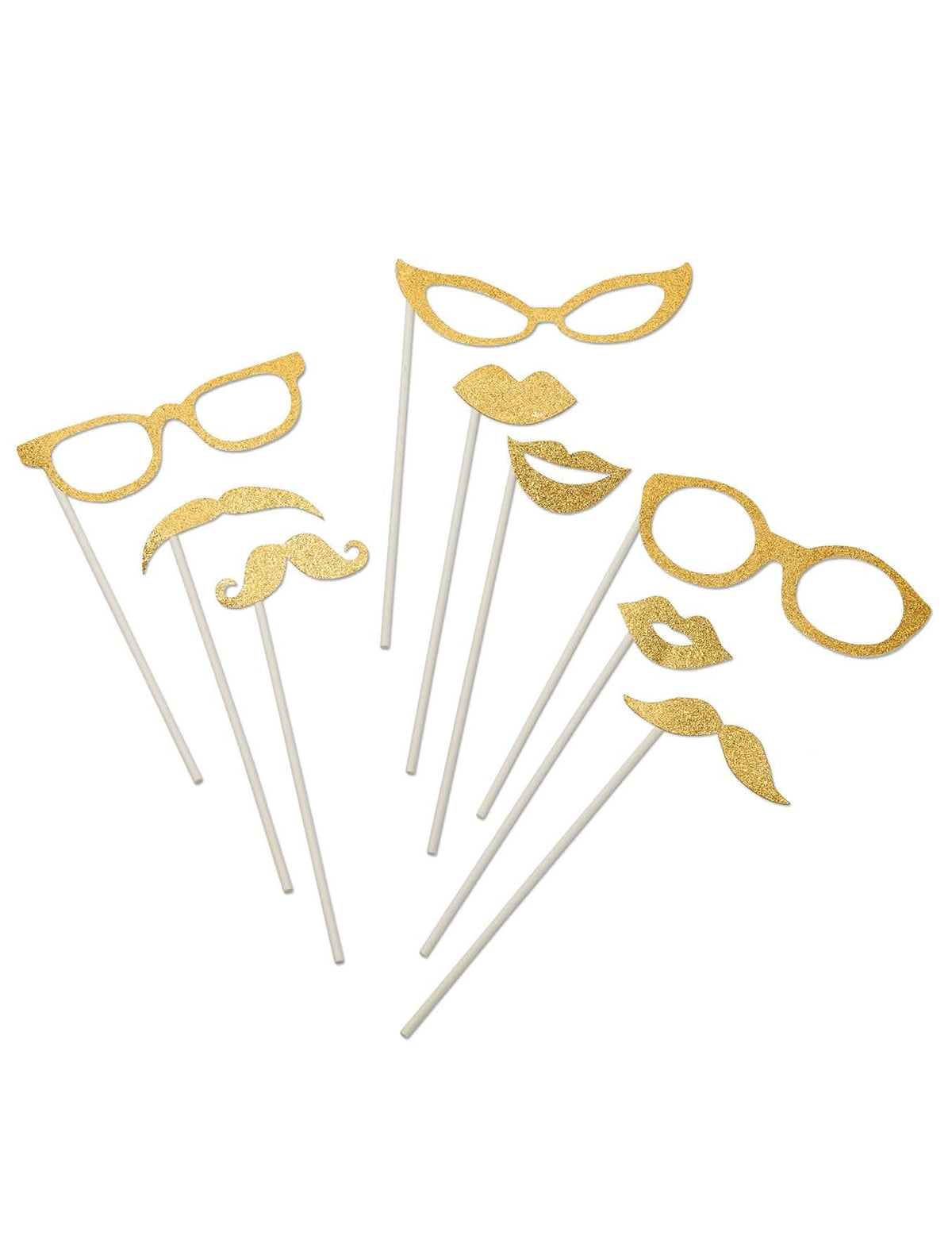 Kit photobooth auriu cu sclipici pentru petrecere cu ochelari și mustăți