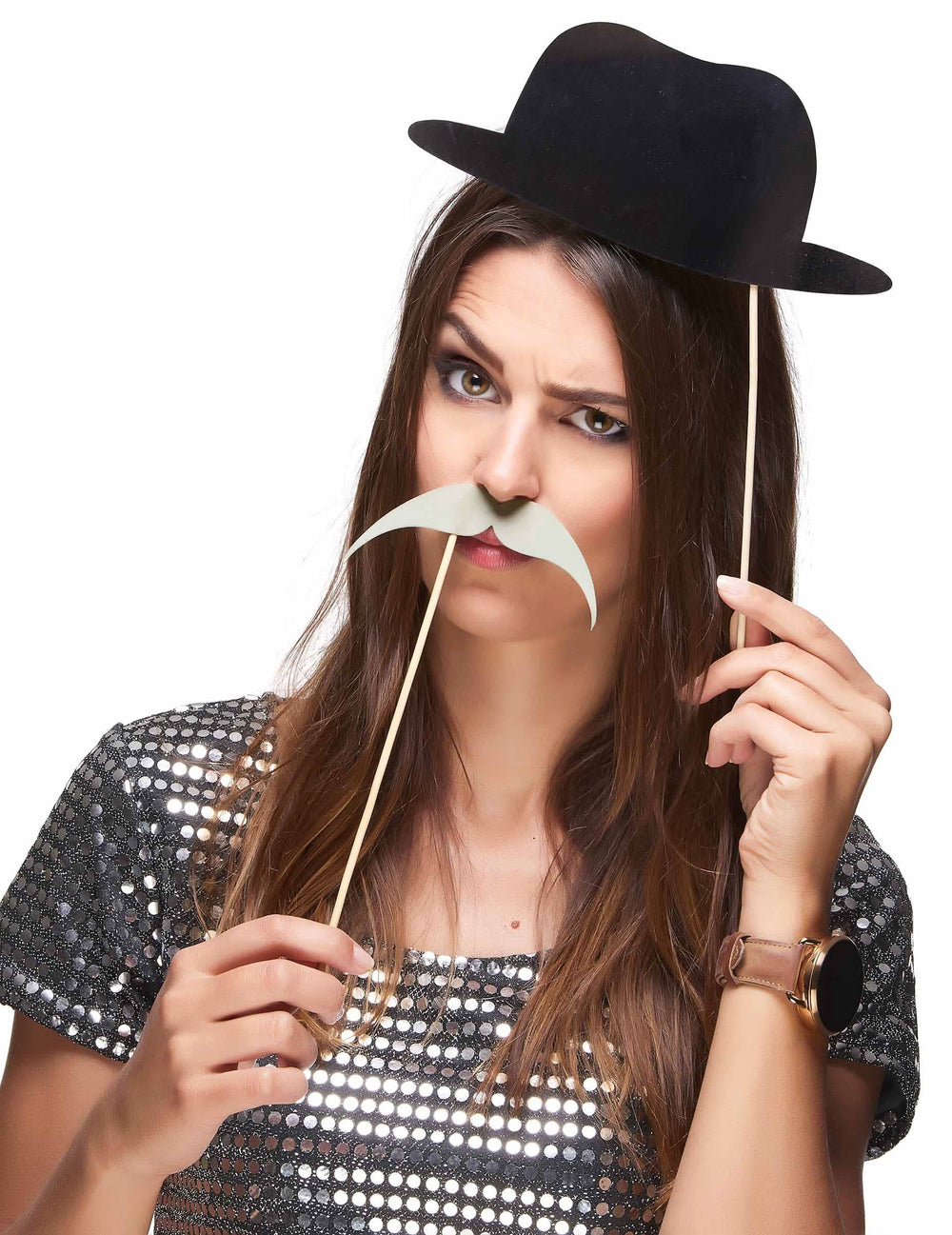 Detalii despre accesoriile pălărie melon și mustață ale kitului photobooth retro