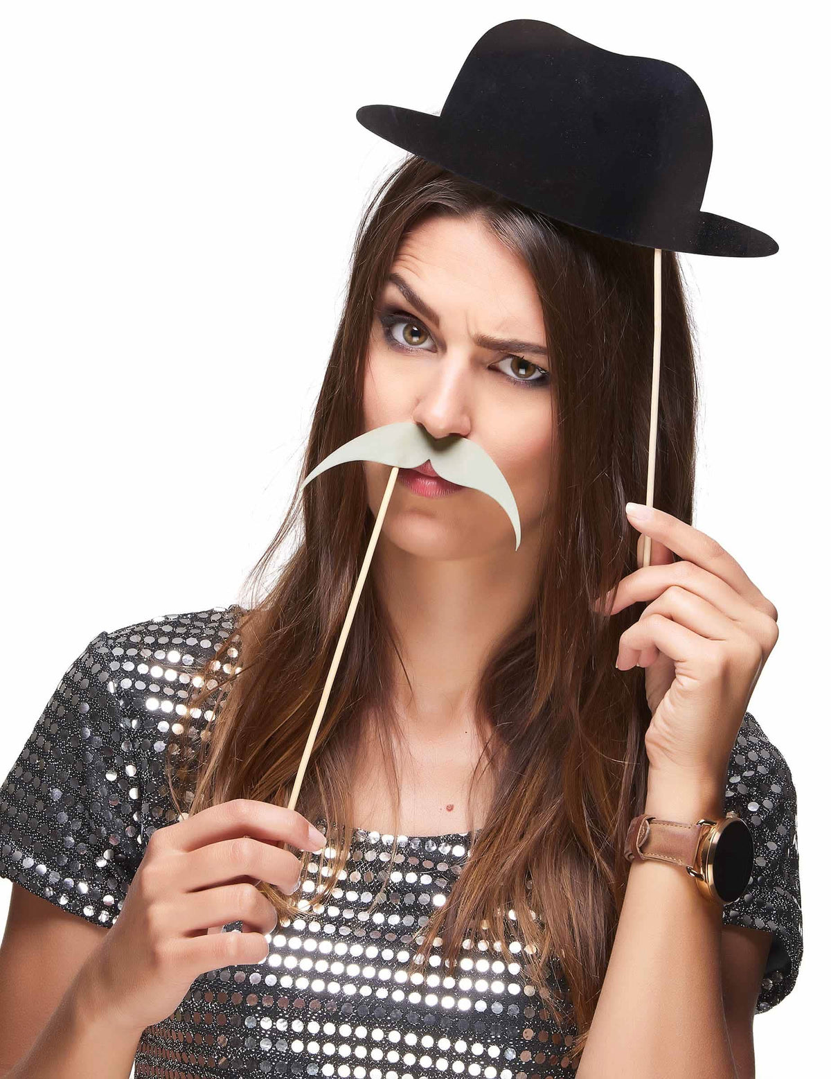 Detalii despre accesoriile pălărie melon și mustață ale kitului photobooth retro