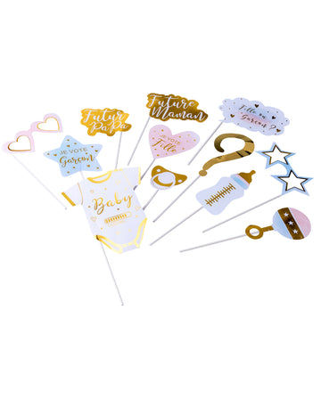 Kit fotocabină de dezvăluire a genului, format din 12 piese, roz, albastru și auriu, pentru fete sau băieți
