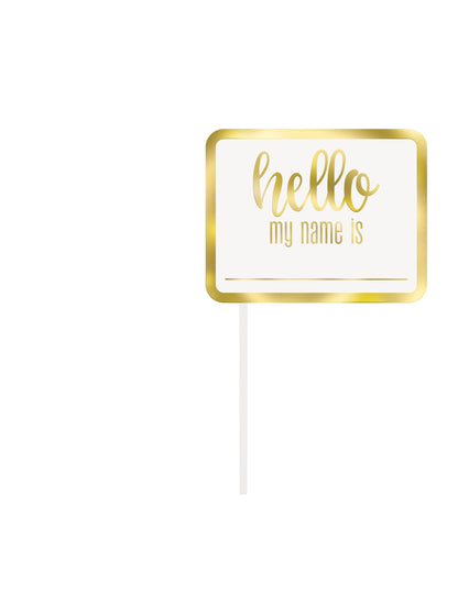 Accessoire hello my name is blanc et doré du kit photobooth hello baby