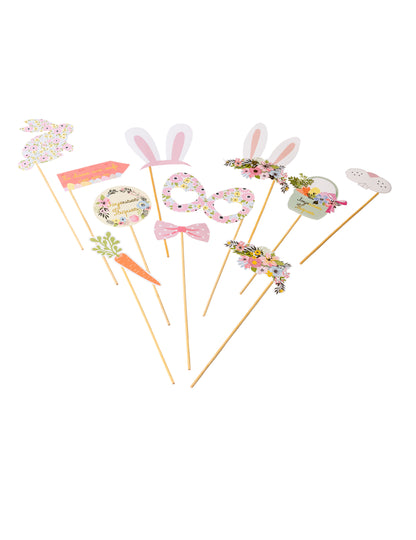 Kit cabină foto cu imprimeu de iepuraș de Paște Liberty și 11 accesorii florale