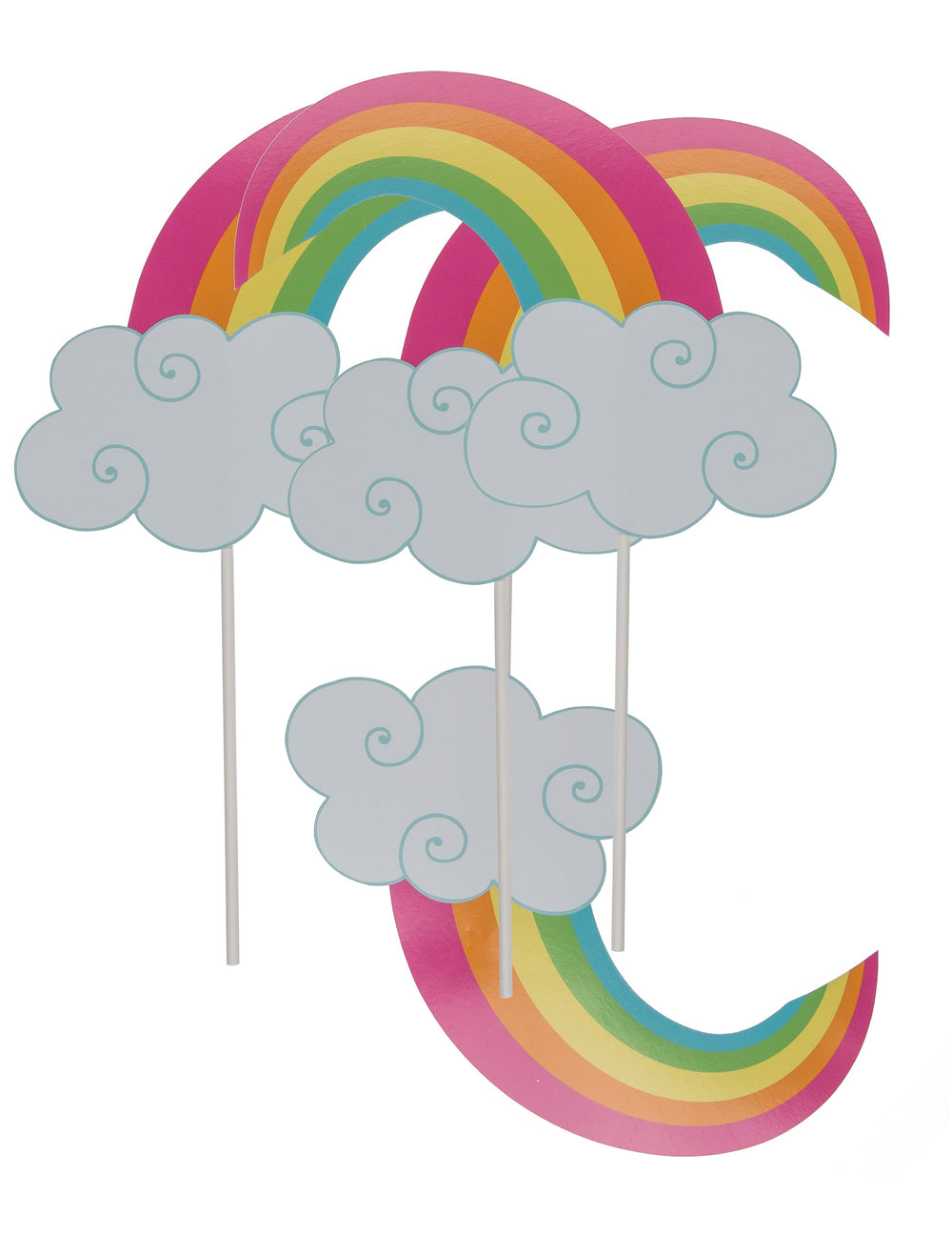 Accessoires arc-en-ciel et nuages sur tiges du kit photobooth licorne