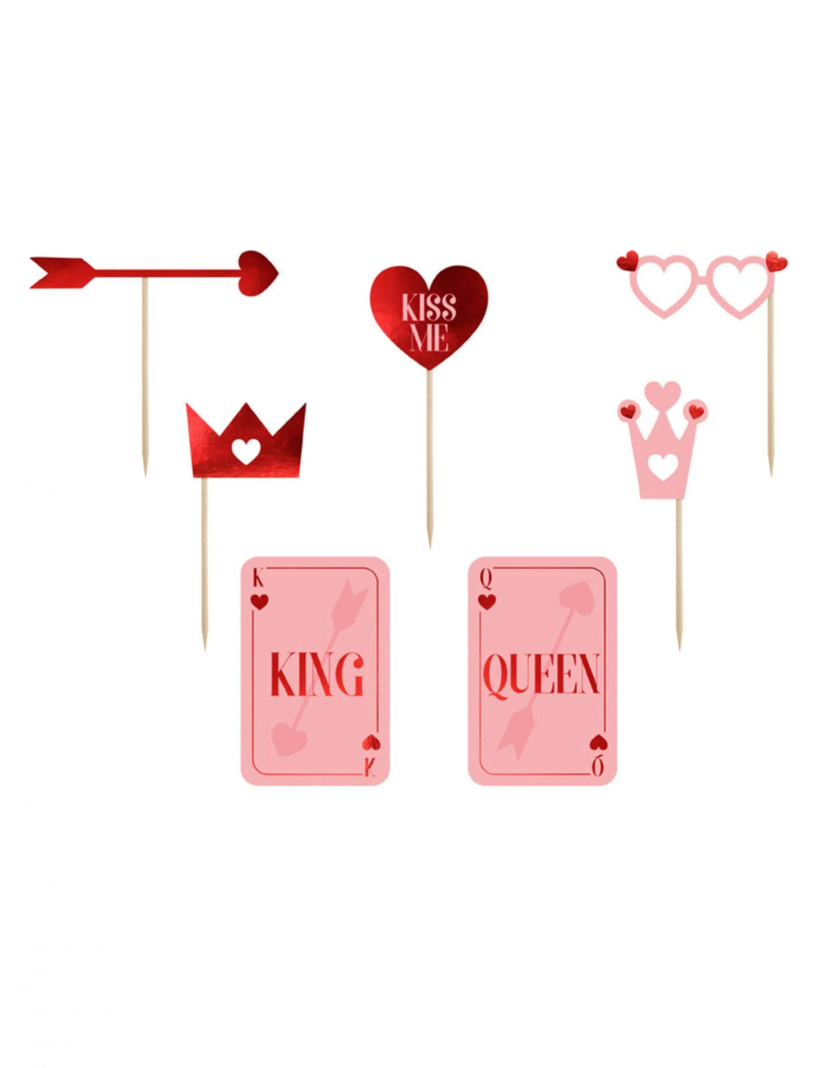 Kit photobooth love is in the air roșu și roz cu 7 accesorii
