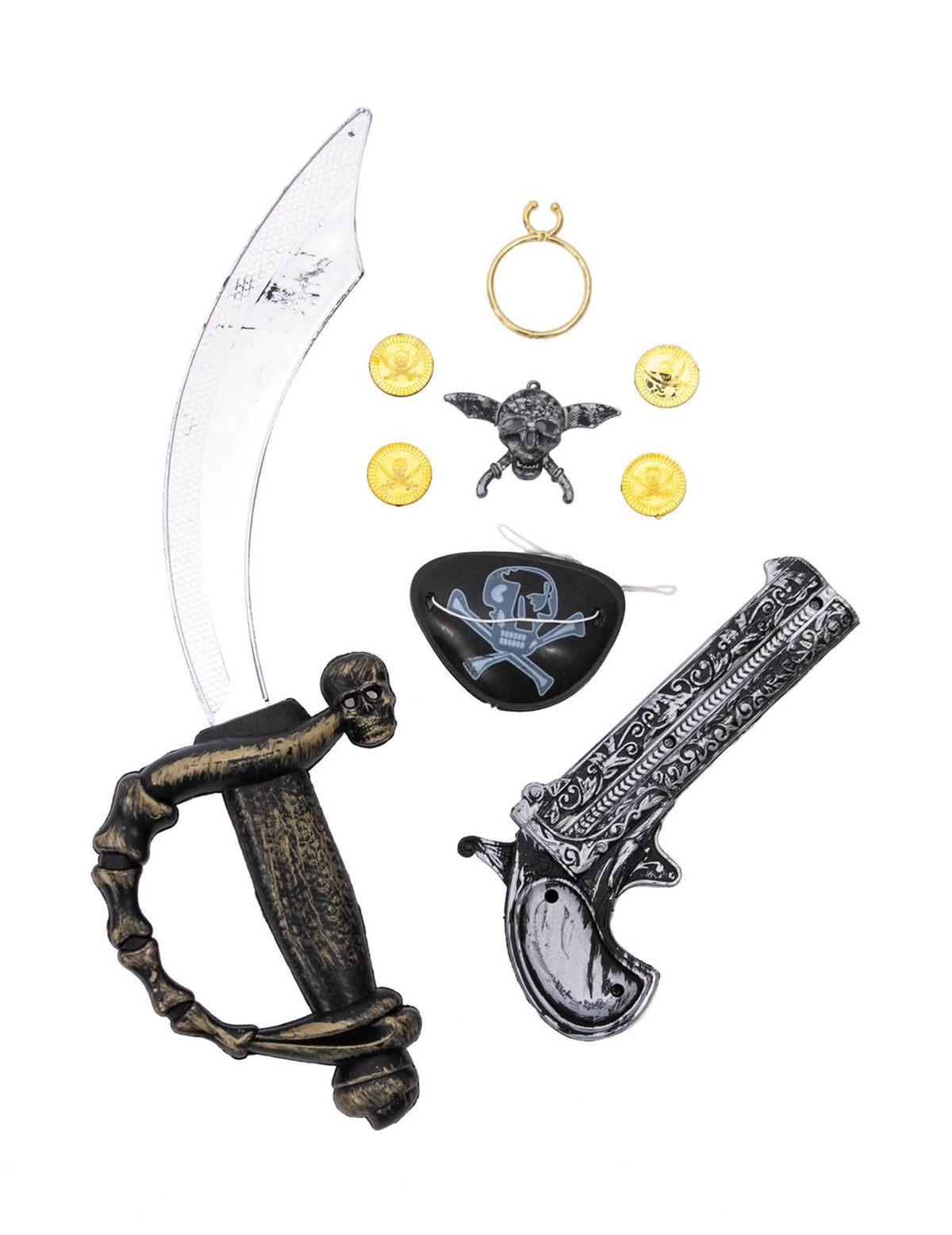 Kit de pirat pentru copil cu sabie, pistol și petic pentru ochi negru și argintiu