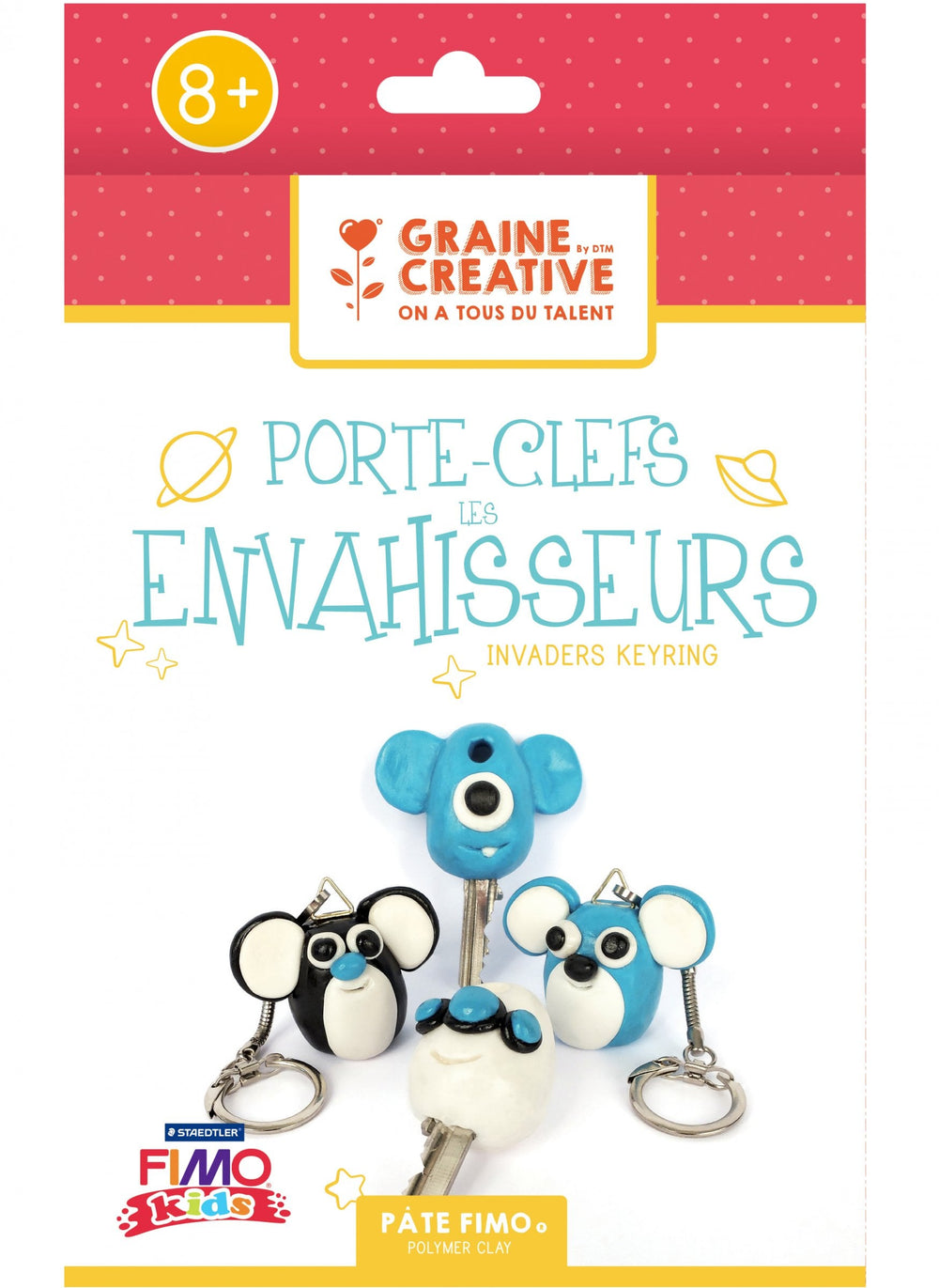 Kit porte-clefs envahisseurs fimo pour enfants bleu noir et blanc