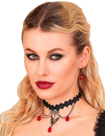 Kit ras de cou et boucles d'oreilles gothique rouge et noir