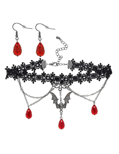 Kit ras de cou et boucles d'oreilles gothique rouge et noir