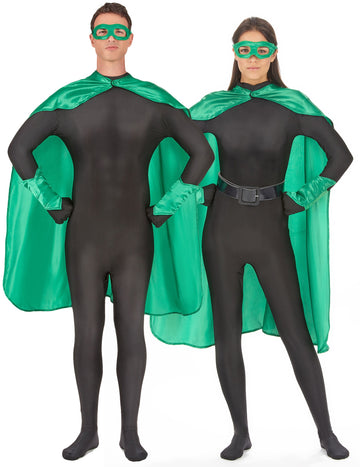 Costum de supererou verde pentru adult cu mantie, masca si manecute