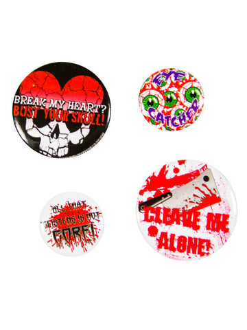 Set de 4 badge-uri Kreepsville Gothic Horror roșu-alb 