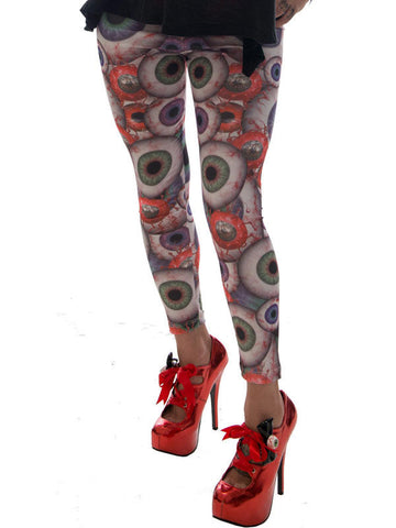 Colanți gotici Kreepsville cu globuri oculari negru-mov-albastru 