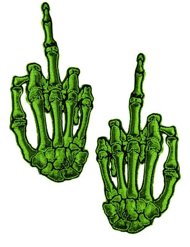 Set de 2 patch-uri cu mâna scheletului și degete mijlocii pentru adult verde