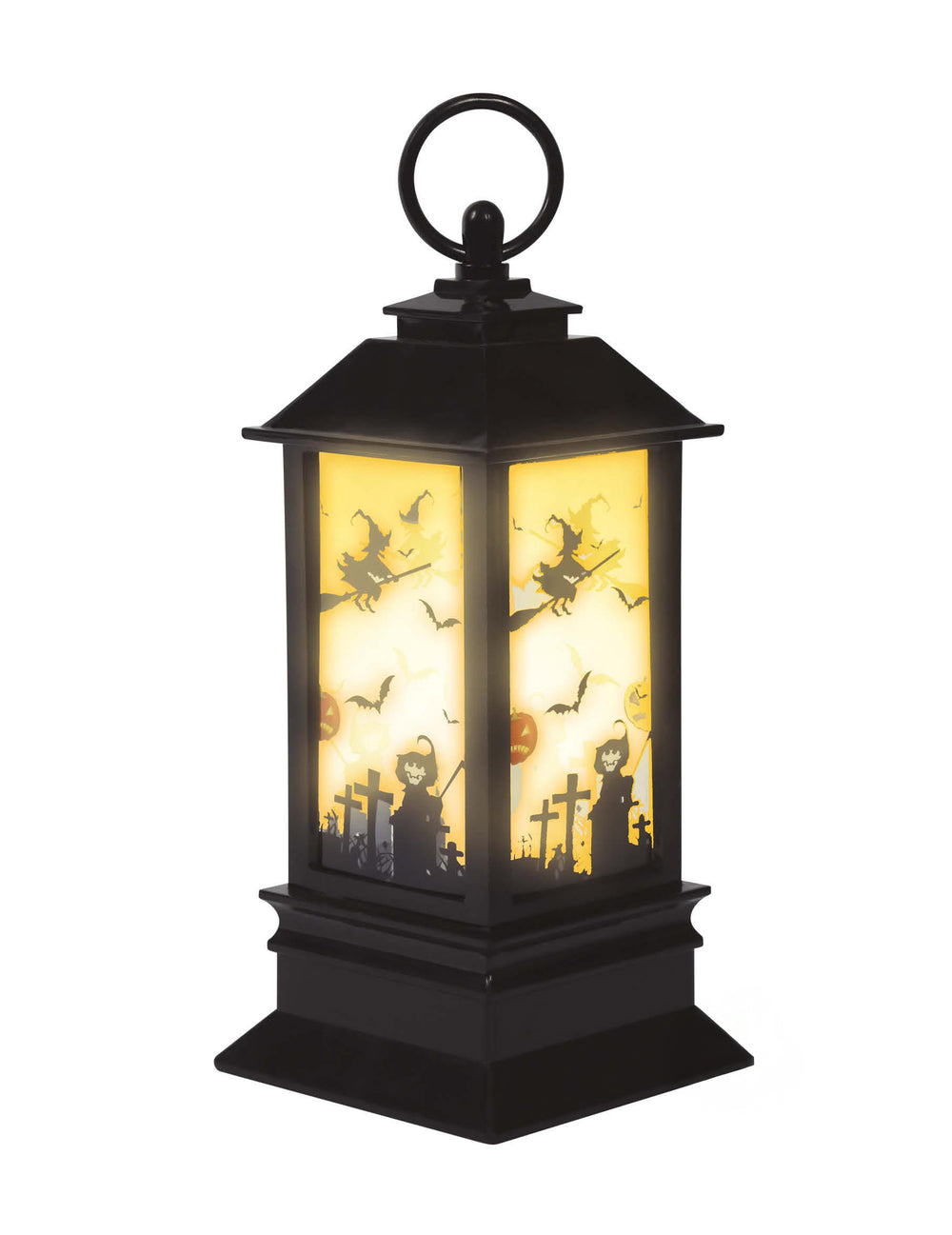 Lanterne lumineuse Halloween pour décoration noire avec silhouettes de sorcières