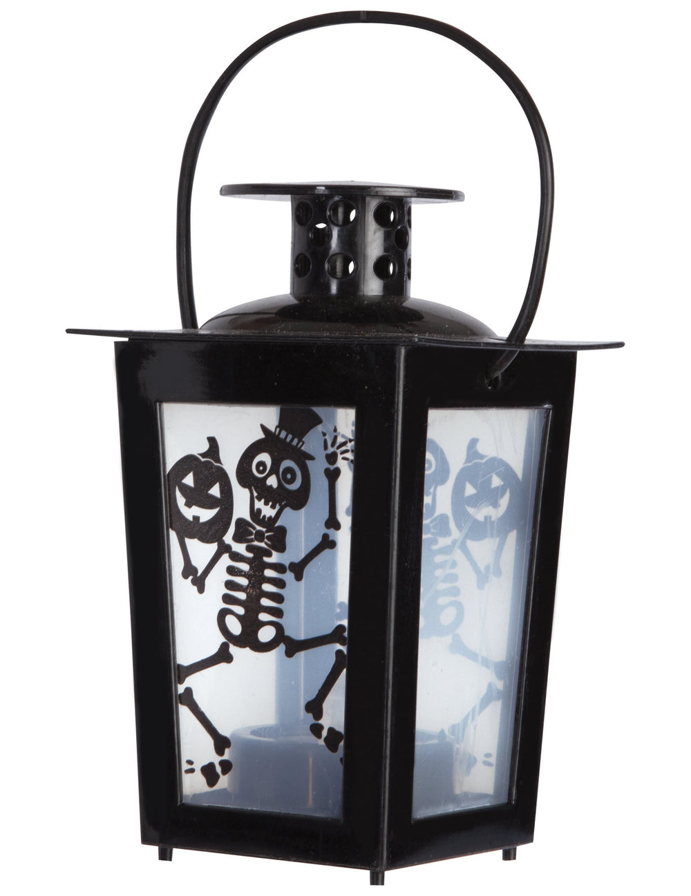 Lanterne lumineuse Halloween avec squelette et citrouille pour décoration noire