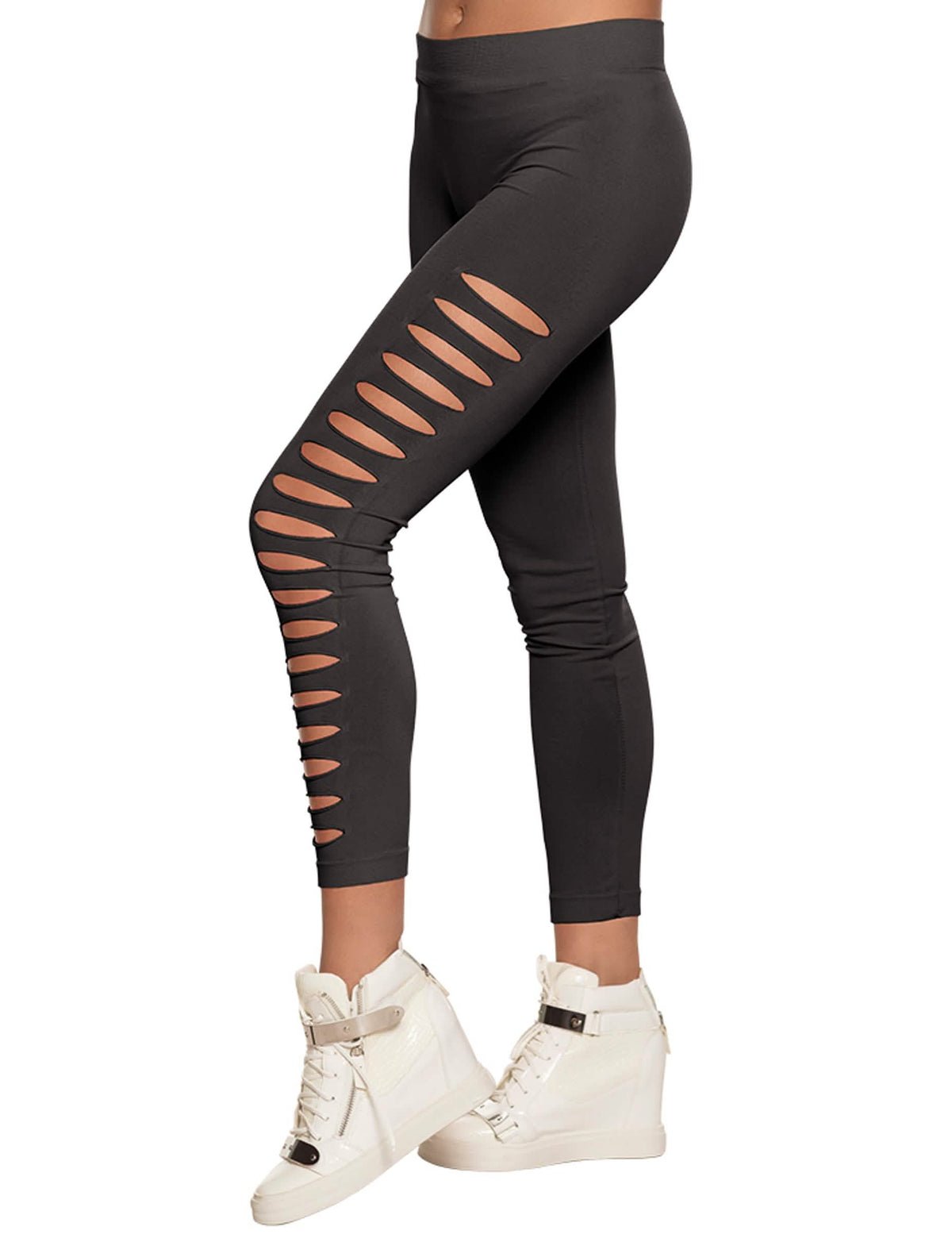 Legging troué pour adulte noir avec découpes horizontales