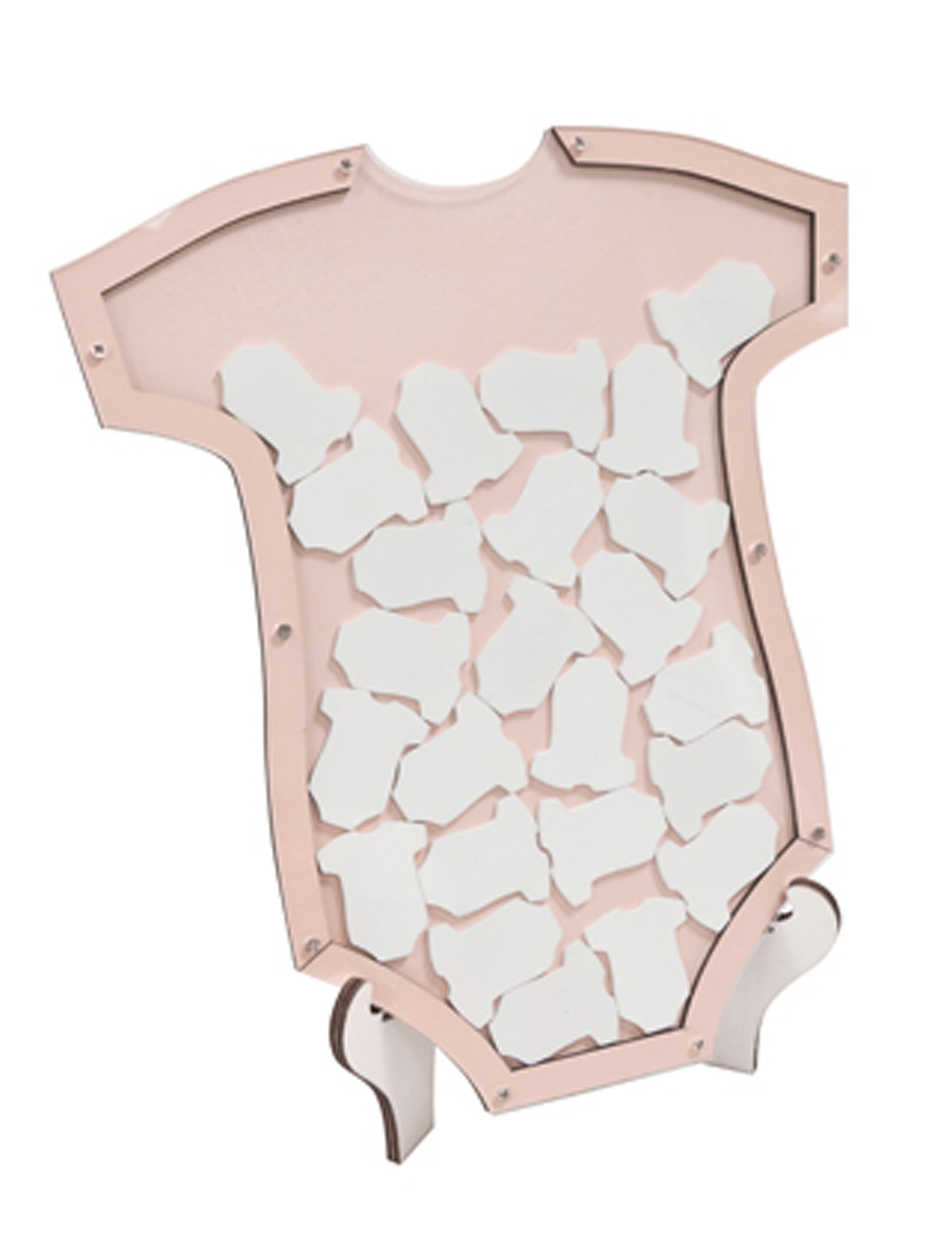 Livre d'or cadre body baby shower pour bébé rose en bois avec 24 pièces
