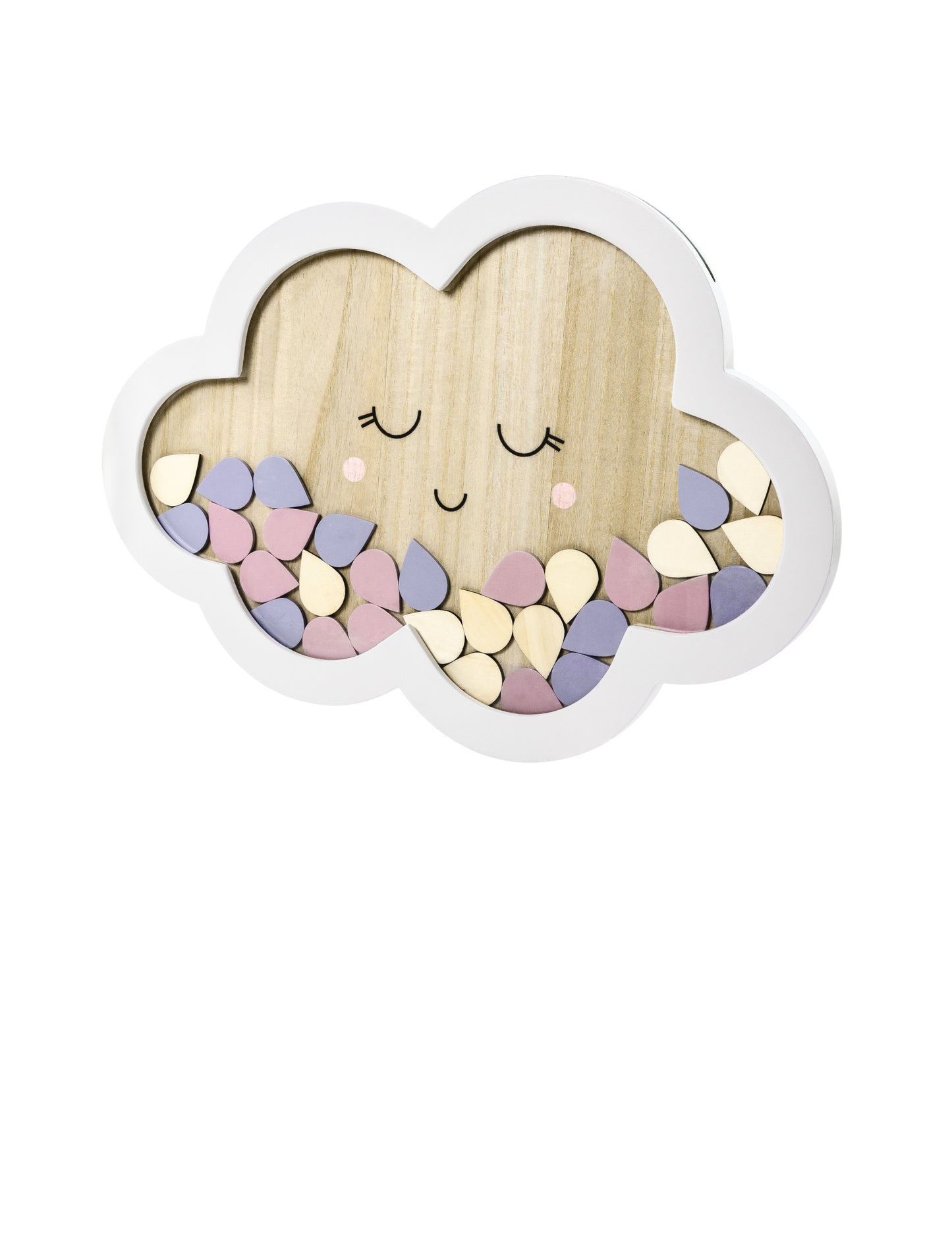 Carte de oaspeți din lemn în formă de nor, 43 x 30 cm cu 30 de picături