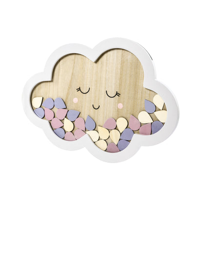 Carte de oaspeți din lemn în formă de nor, 43 x 30 cm cu 30 de picături