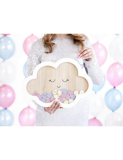 Carte de oaspeți din lemn în formă de nor, 43 x 30 cm cu 30 de picături