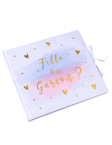 Carte de oaspeți roz, albastră și aurie pentru fetiță sau băiat, 64 de pagini, pentru o petrecere baby shower