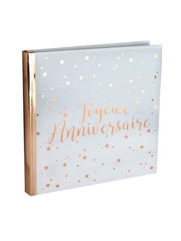 Carte de oaspeți roz auriu cu mesajul „La mulți ani” 24 x 24 cm copertă albă