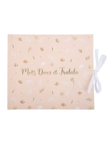 Carte de oaspeți în culori boho, roz și auriu, 68 de pagini cu panglică