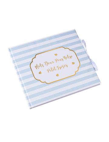 Carte de oaspeți, comoară mică, dungi albastre și aurii, 22 x 19,5 cm cm petrecere pentru bebeluși