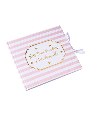 Carte de oaspeți mică și minunată, cu dungi roz și garnituri aurii, 22 x 19,5 cm cm 68 de pagini