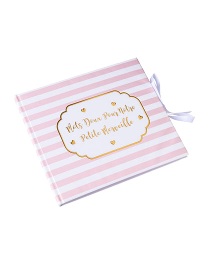 Carte de oaspeți mică și minunată, cu dungi roz și garnituri aurii, 22 x 19,5 cm cm 68 de pagini