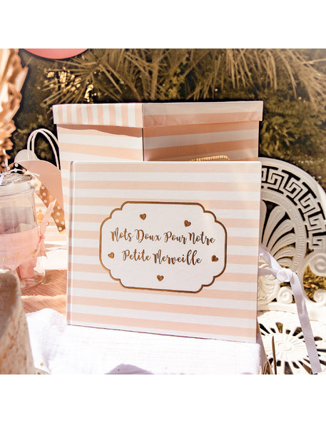 Carte de oaspeți mică și minunată, cu dungi roz și garnituri aurii, 22 x 19,5 cm cm 68 de pagini