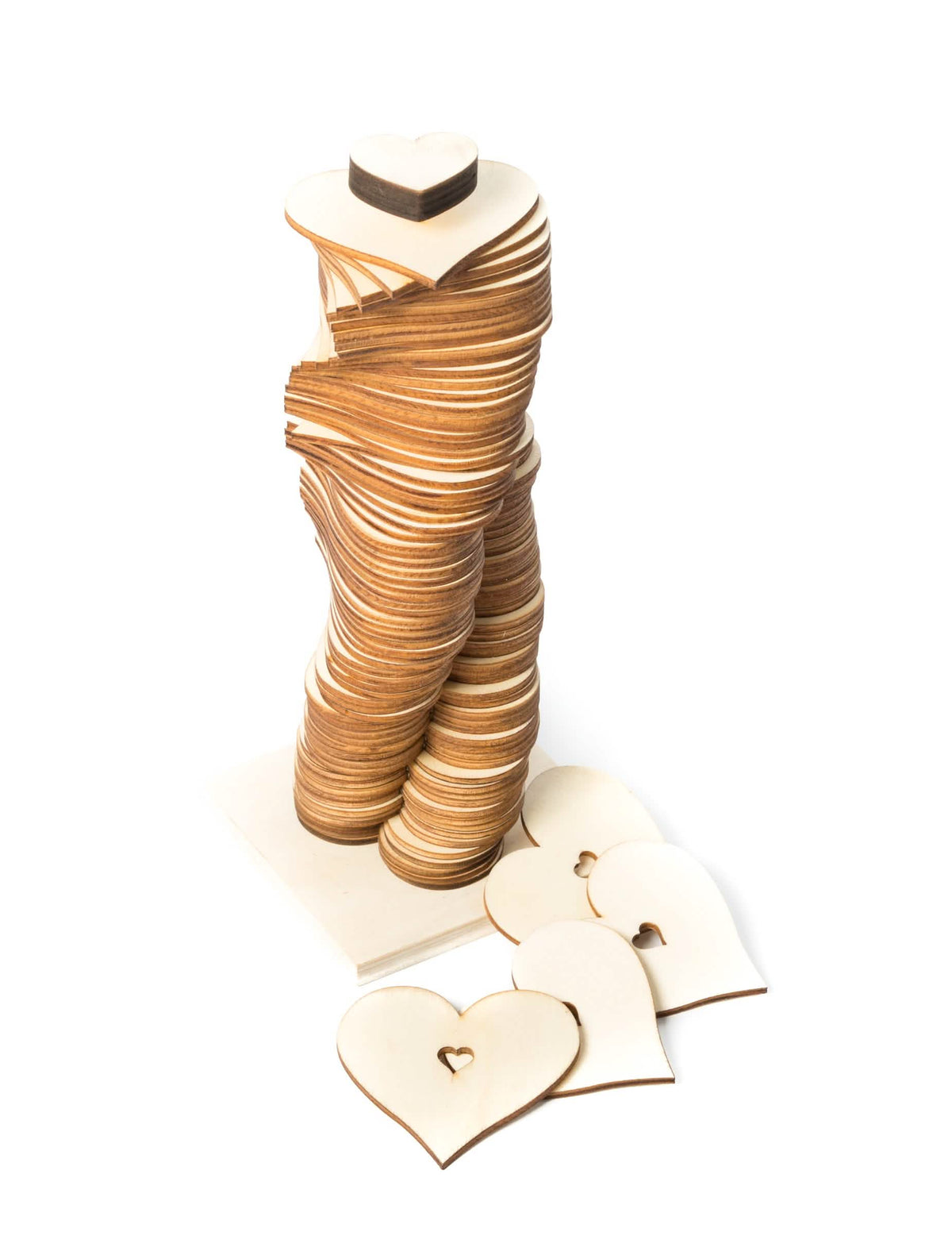 Livre d'or 80 coeurs en bois pour mariage sur socle en bois naturel