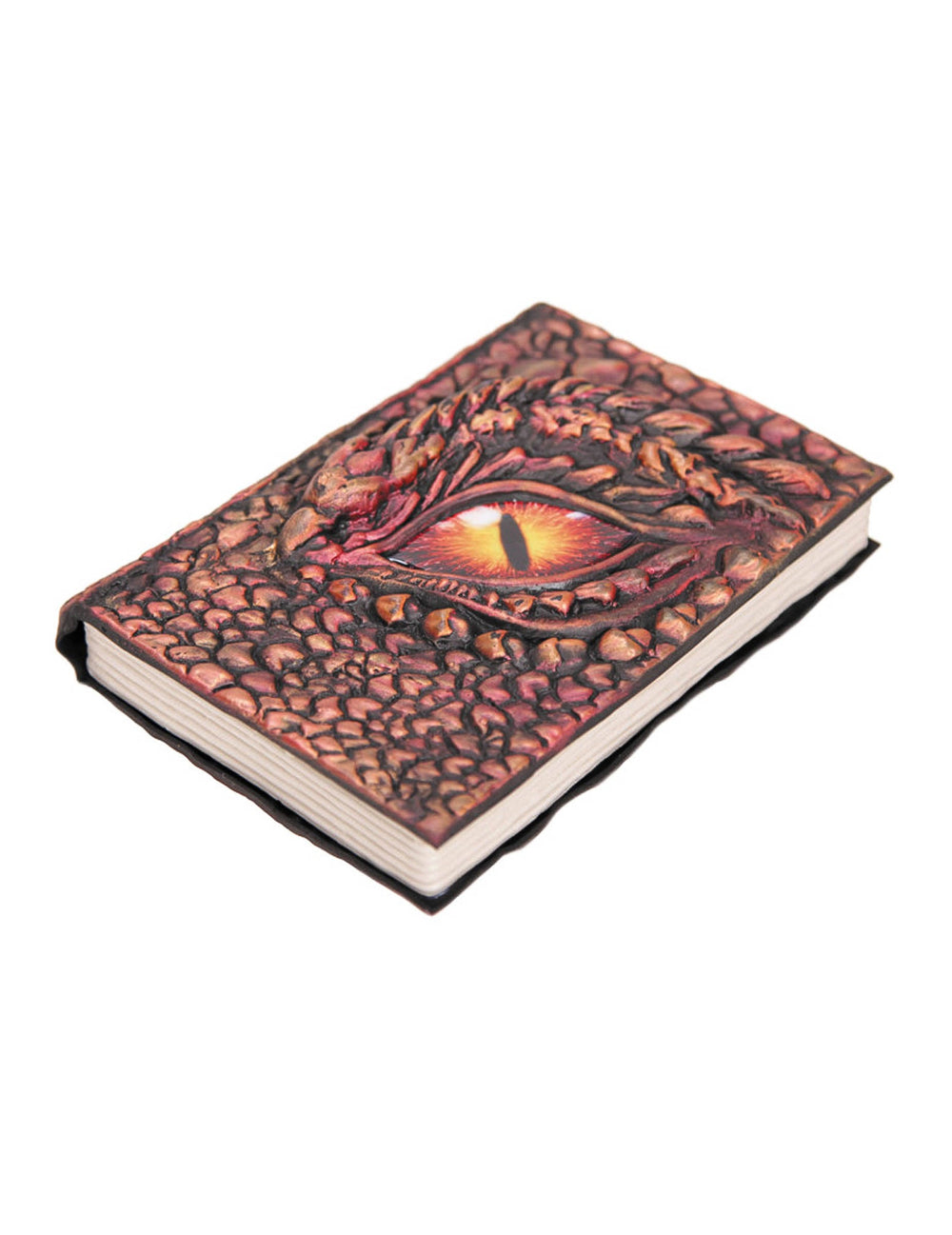 Faux livre de magie Dragon marron avec relief d'écailles et œil orange