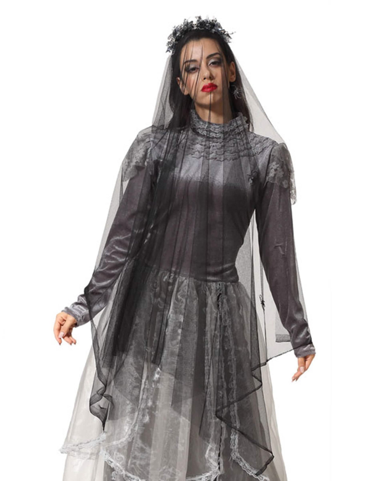 Long voile avec squelettes pour femme noir